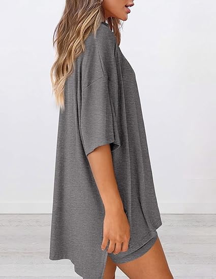 PRETTYGARDEN Women's Two Piece Lounge Set Summer Casual Oversized Shirts Biker Shorts Matching Airport Travel Outfit