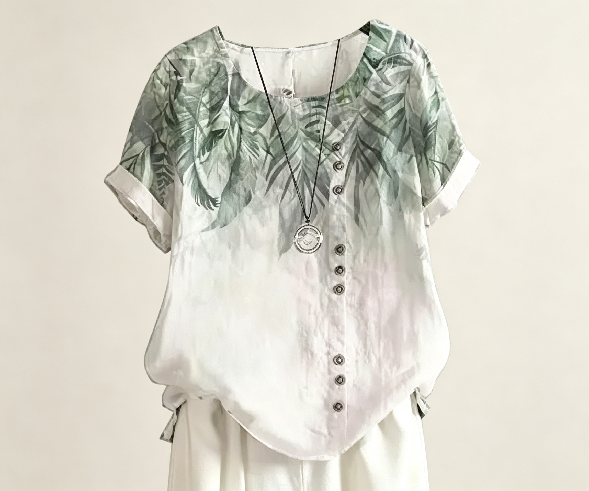 2026 Summer New Women Retro Printed Cotton Linen Loose Casual Short Sleeve Shirt