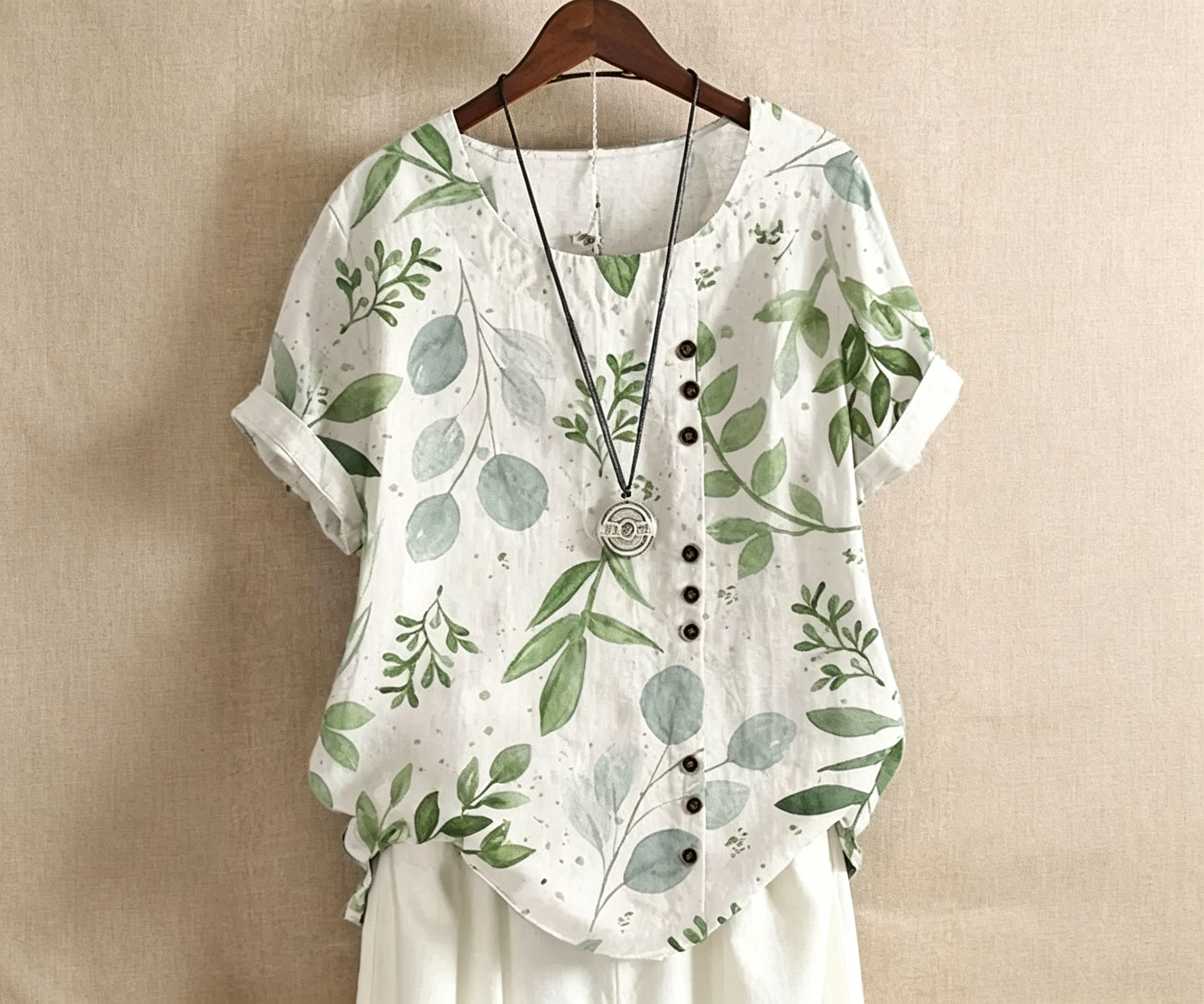 2026 Summer New Women Retro Printed Cotton Linen Loose Casual Short Sleeve Shirt