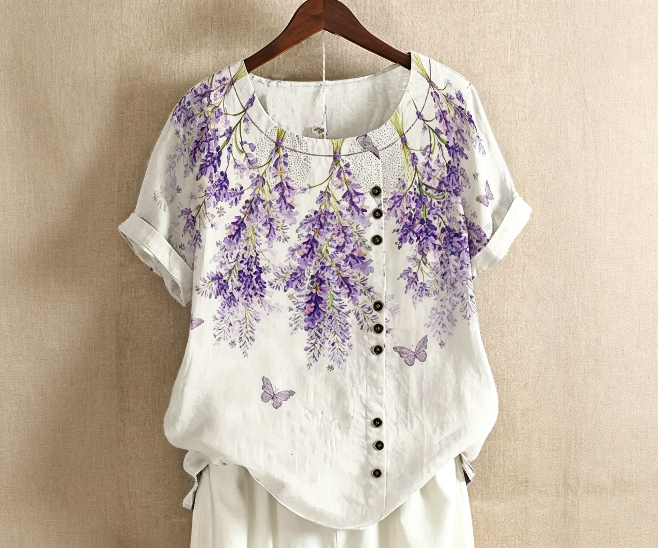 2026 Summer New Women Retro Printed Cotton Linen Loose Casual Short Sleeve Shirt