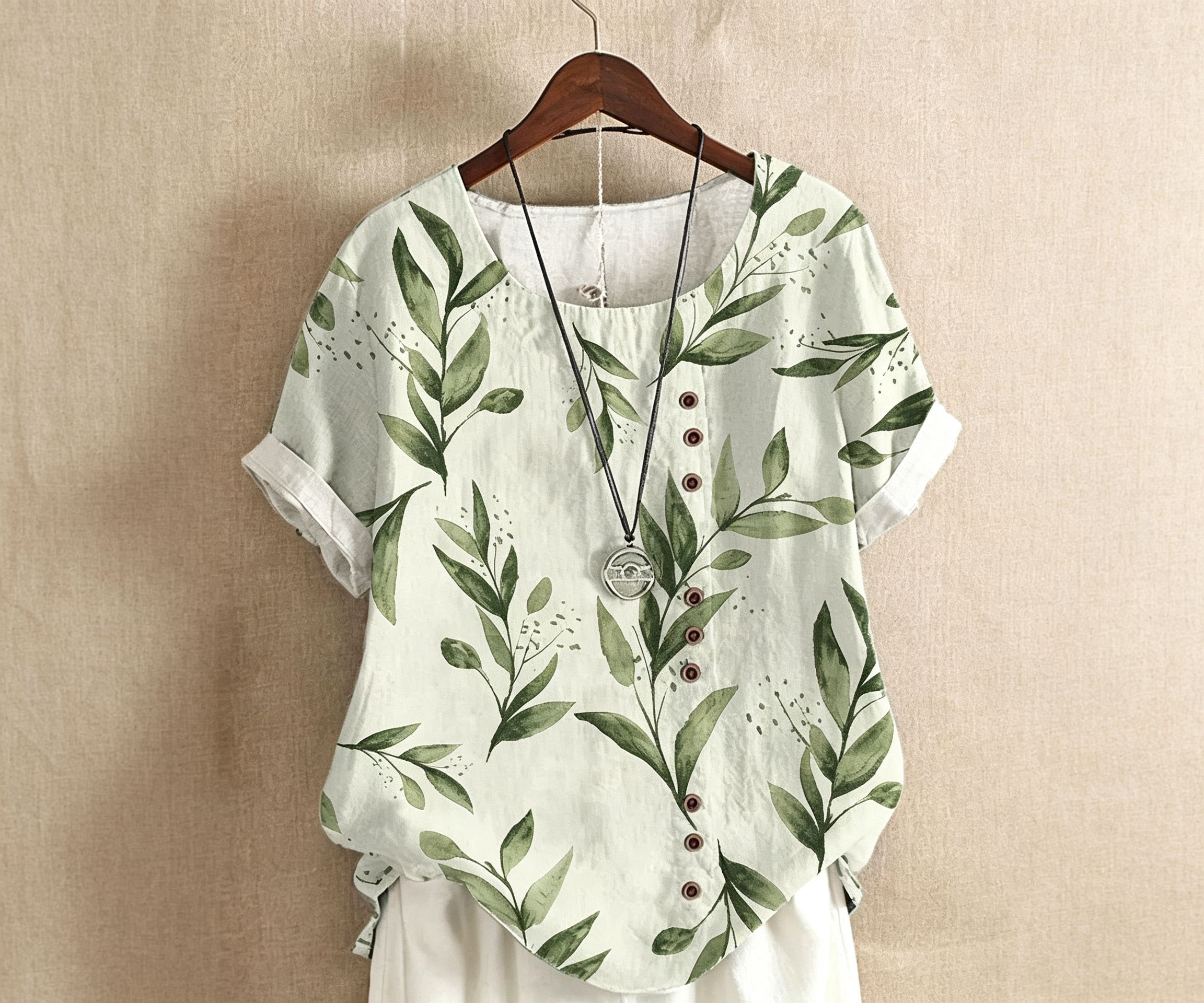 2026 Summer New Women Retro Printed Cotton Linen Loose Casual Short Sleeve Shirt