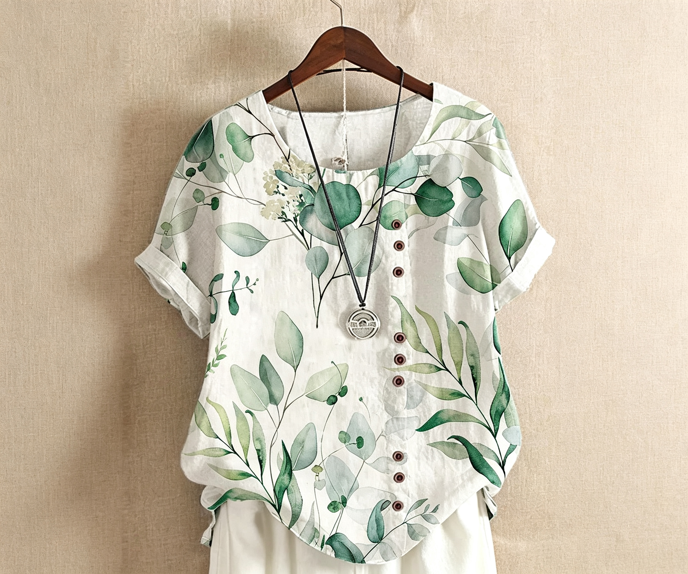 2026 Summer New Women Retro Printed Cotton Linen Loose Casual Short Sleeve Shirt