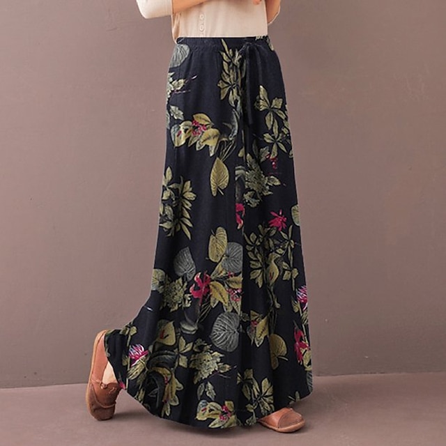 Women's Normal Culottes Wide Leg Wide Leg Pants Trousers Baggy Pants Fashion Full Length Mid Waist Flower / Floral Side Pockets Baggy High Cut Comfort Inelastic Casual Weekend Yellow Red Deep Blue