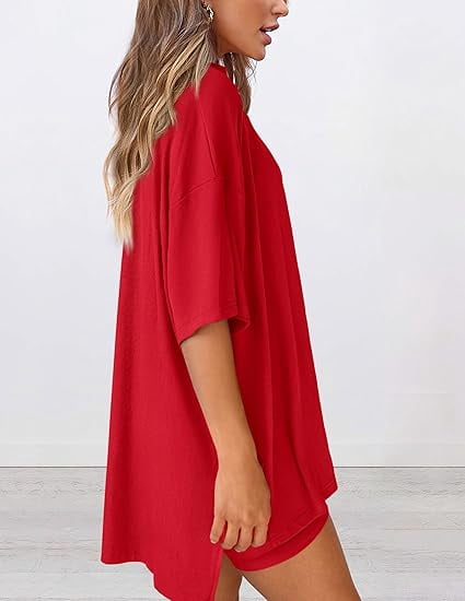 PRETTYGARDEN Women's Two Piece Lounge Set Summer Casual Oversized Shirts Biker Shorts Matching Airport Travel Outfit