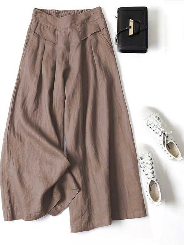 Women's  Elastic Waist H-Line Wide Leg Pants Daily Going Out Pants Yellow Casual Split Joint Plain Year-round Wear Pants