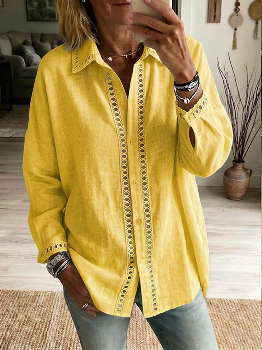 Women’s Cotton-Linen Cutout Detail Shirt