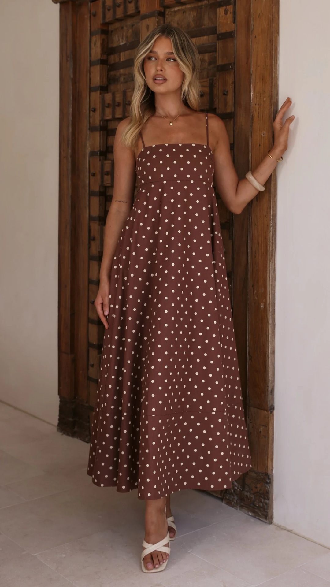 Women’s New Arrival Polka Dot Print High-Waist Flared Resort Maxi Dress