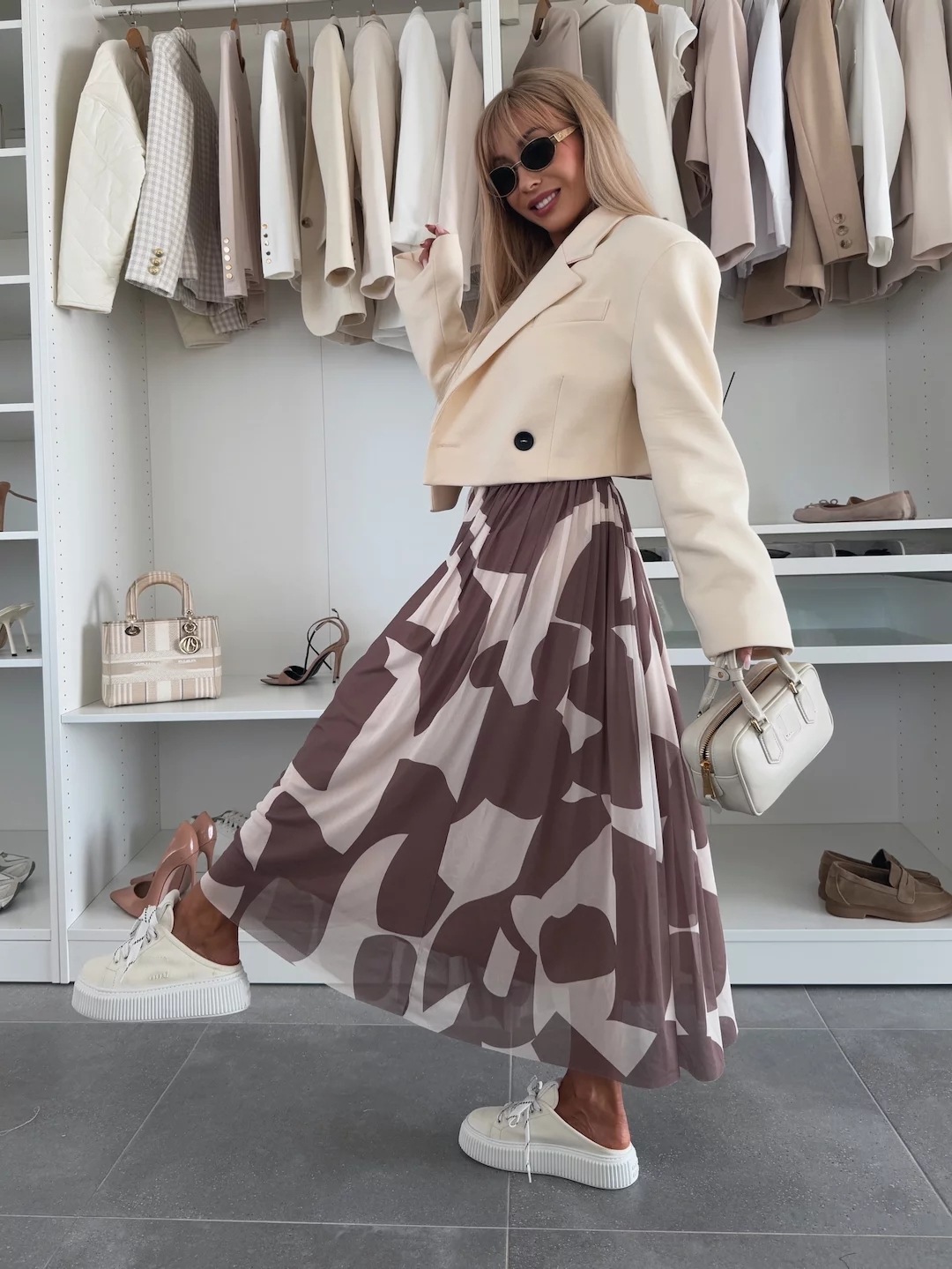 Women’s Mesh Print Waist-Cinching Flared Casual Skirt