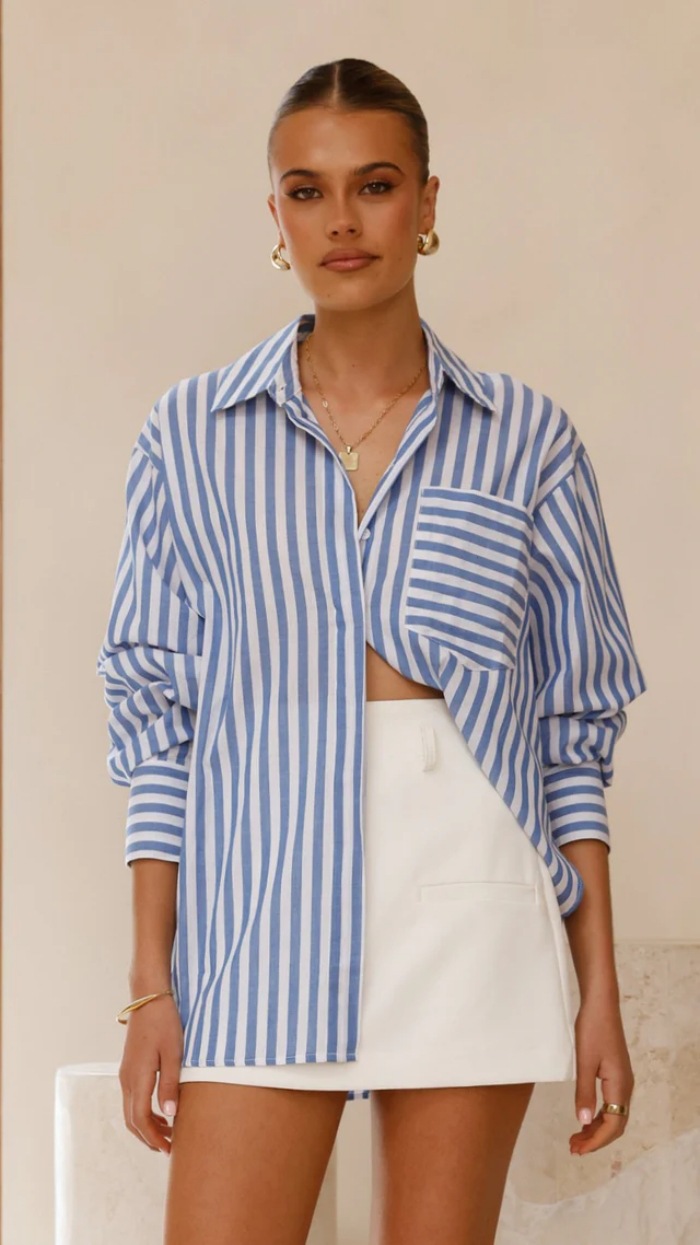 Women’s Striped Shirt – Fall/Winter New Arrival Loose Casual Long Sleeve Blouse Base Layer