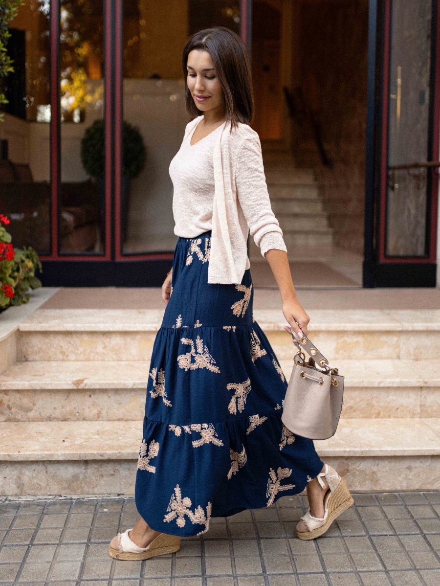 Women’s Fall New Arrival Elastic Waist Printed Flared Long Skirt