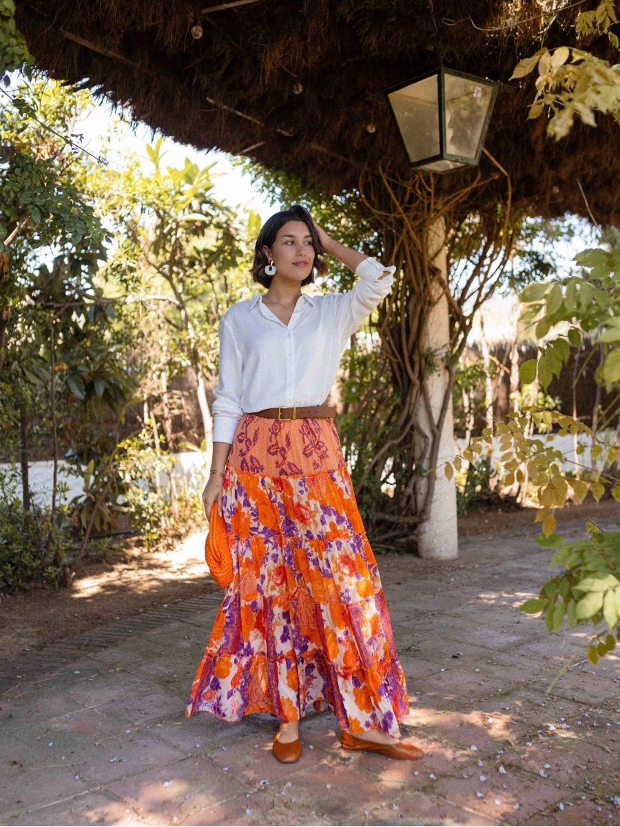 Women’s Summer New Arrival Bohemian Flared Print Ruffled Long Skirt