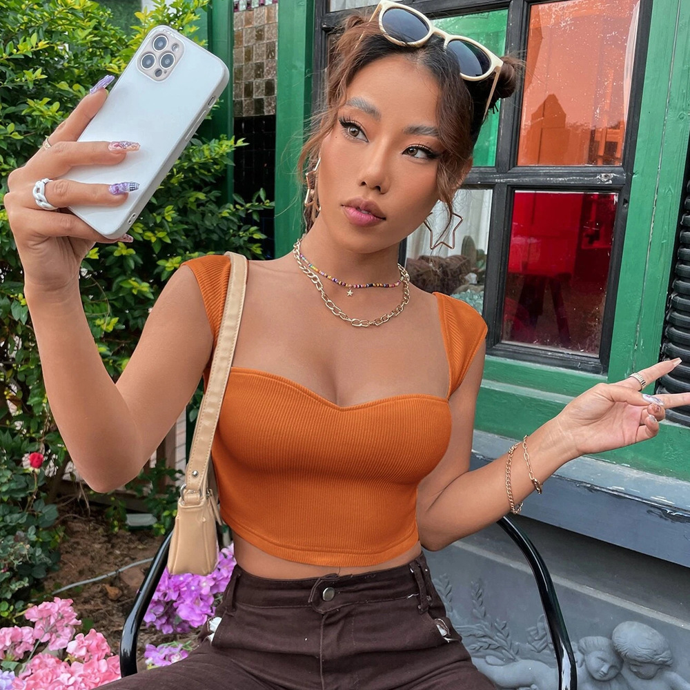 Women’s New Arrival Ins Influencer Style Slim-Fit Square Neck Cropped Sleeveless T-Shirt Tank Top