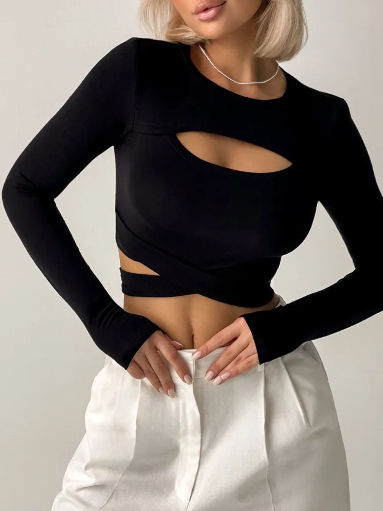 Women’s Ins Streetwear Style Two-Piece Look T-Shirt – Spring/Summer 2026 New Arrival Slim-Fit Crop Top