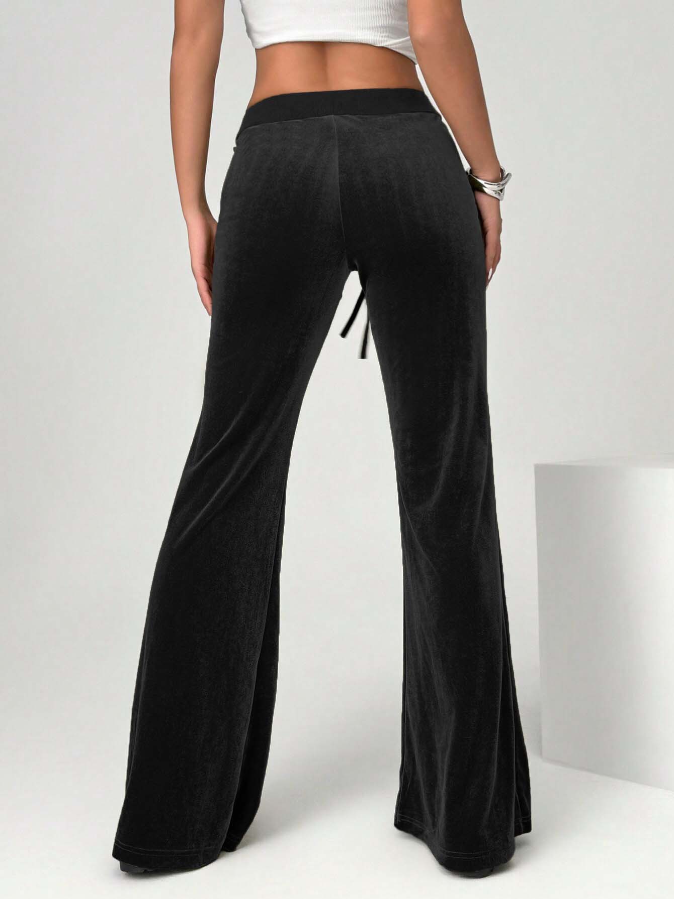 Women’s 2026 Minimalist Elegant Velvet Casual Pants – Spring/Summer Drawstring Slimming Wide-Leg Long Pants