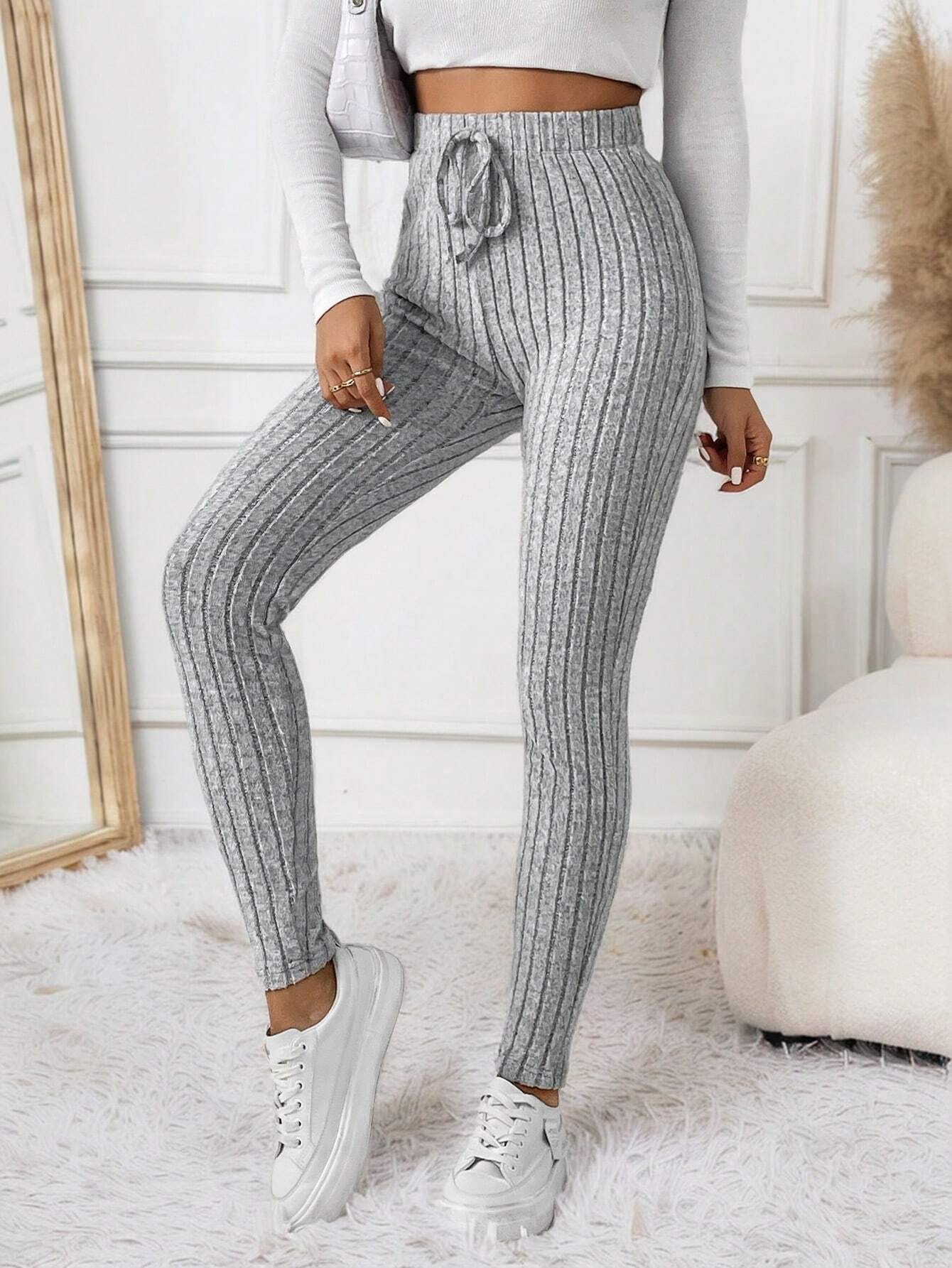 Women’s Basic Fashion Minimalist Knit Casual Pants – Spring/Summer New Arrival Slim-Fit Leg-Slimming 9/10 Length Pants