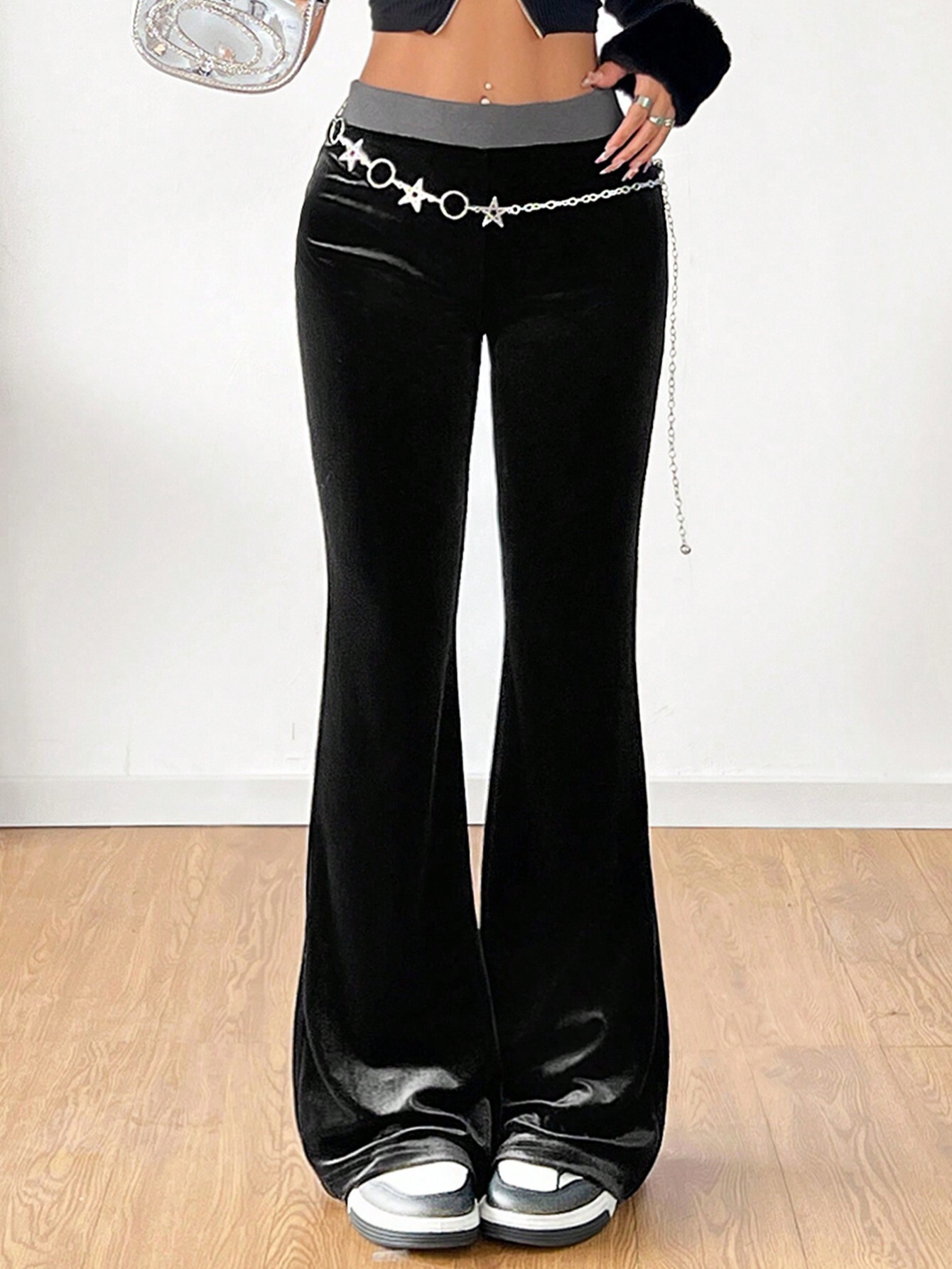 Women’s 2026 Minimalist Korean Velvet Casual Pants – Spring/Summer High-Waist Slim-Fit Elastic Waist Wide-Leg Long Pants
