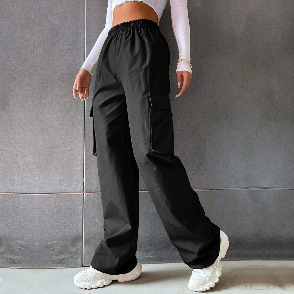Women’s 2026 New Arrival Ins Streetwear Fashion Solid Elastic Waist Pocket Casual Cargo Pants