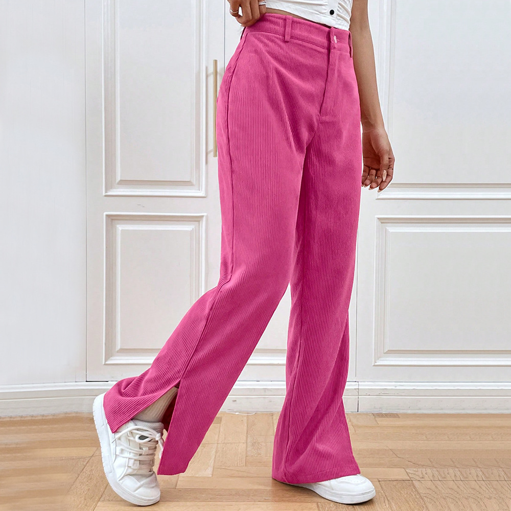 Women’s 2026 Corduroy Casual Straight-Leg Pants – Hem Slit Fashion Trendy Winter Casual Long Pants