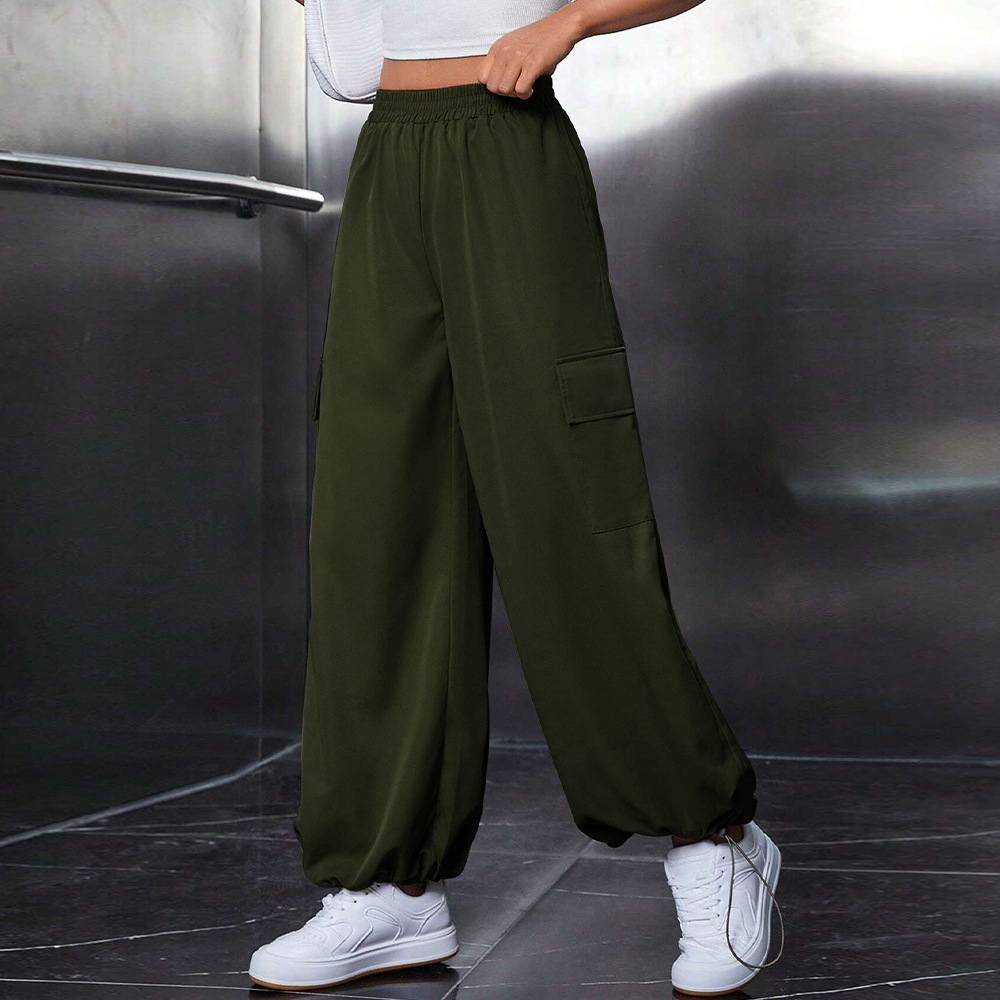 Women’s Spring/Summer 2026 New Arrival Elastic Waist Loose Casual Wide-Leg Sport Cargo Pants Elastic Cuff Long Pants