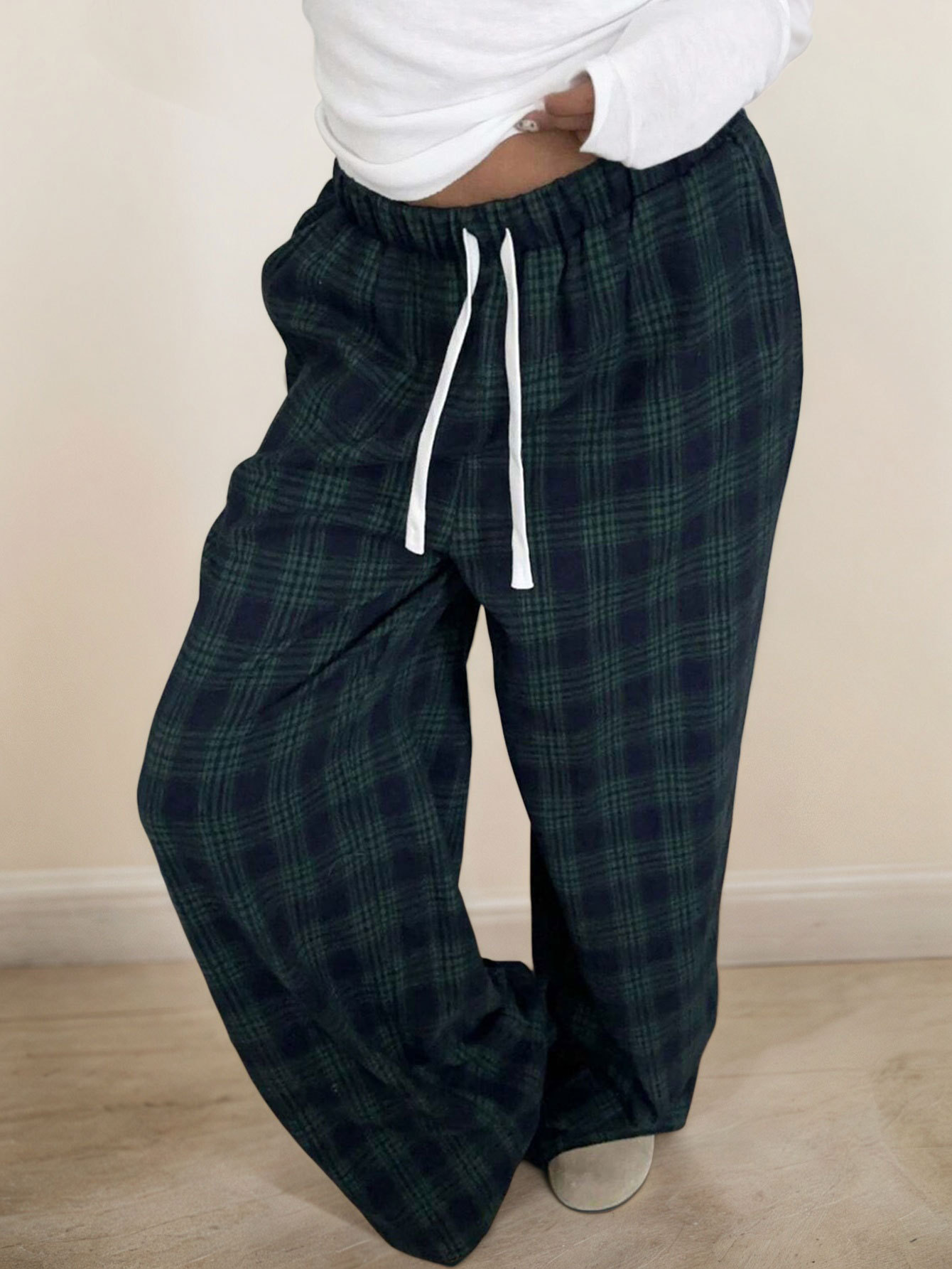 Women’s 2026 Versatile Casual Plaid Long Pants – Spring/Summer Elastic Waist Casual Pants