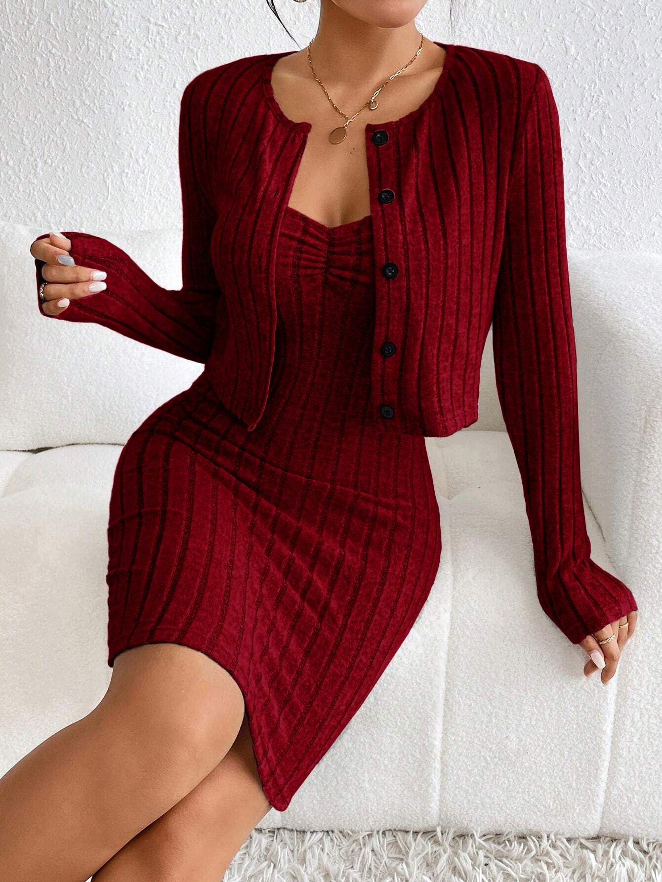 Women’s French Pure & Flirty Fashion Set – Spring/Summer New Arrival Slim-Fit Short Jacket Dress Two-Piece Set
