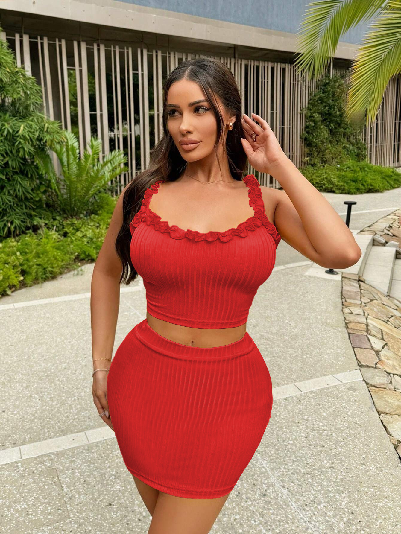Women’s Ruffled Camisole & Bodycon Skirt Set – 2026 Sexy Fashion Style