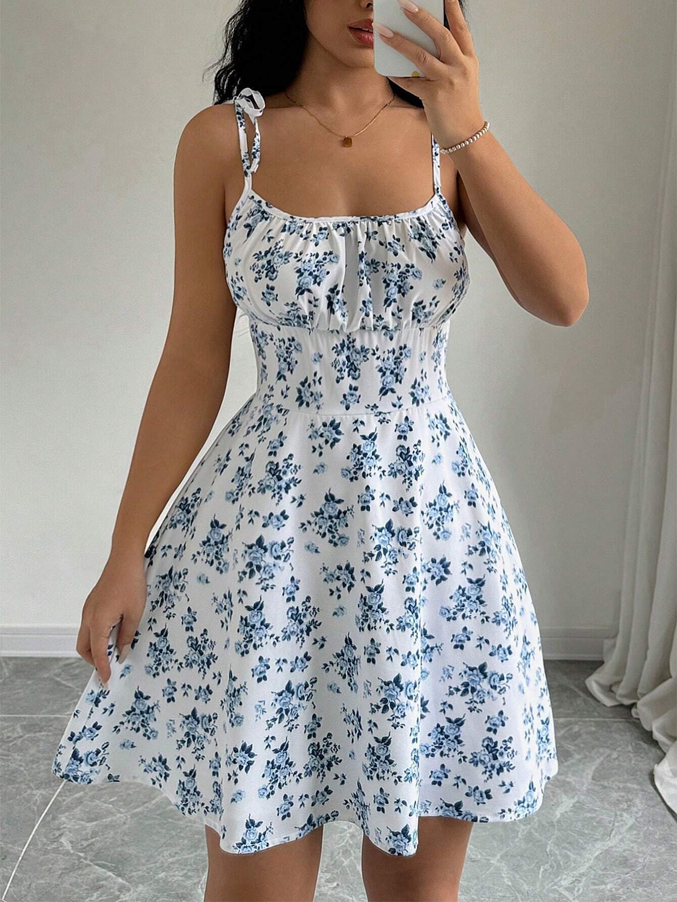 Women’s 2026 Summer New Arrival Bestseller Floral Camisole Short Dress – Square Neck Soft Style Mini Dress