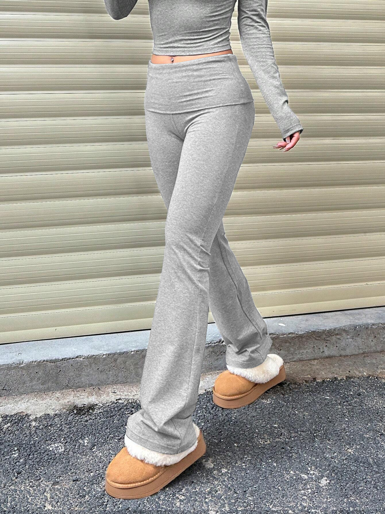 Women’s Ins Bestseller 2026 Sexy Hot Girl Slim-Fit Knit Designer Wide Waistband Slimming Micro-Flared Long Pants