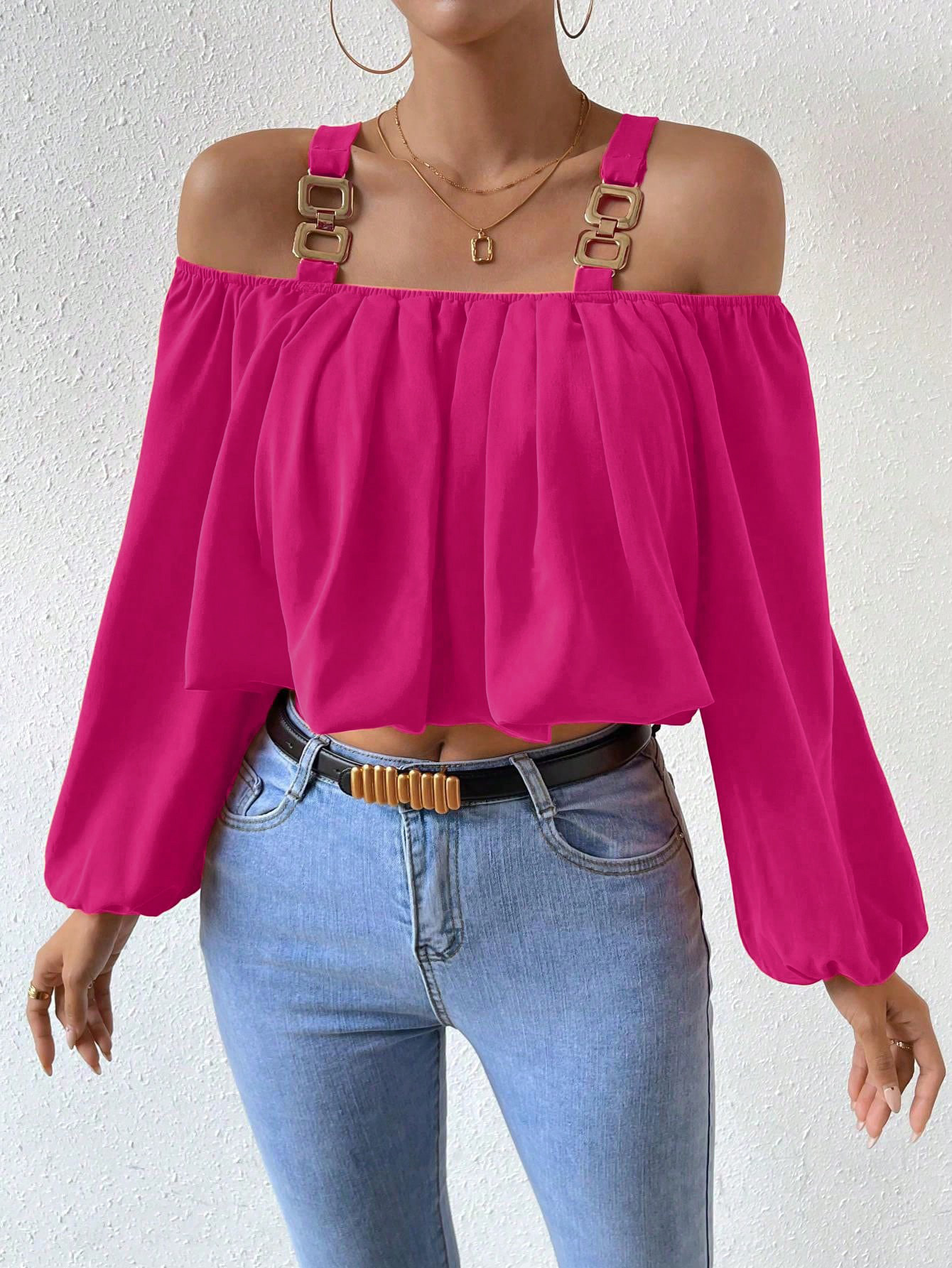 Women’s Bestseller 2026 Hot Girl Camisole Off-Shoulder Trendy Color Lantern Sleeve Loose Crop Top