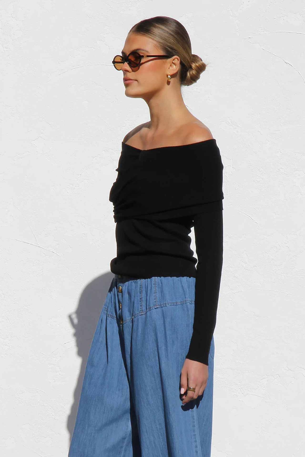 Women’s Spring/Summer Lightweight Elastic Waist Denim Long Pants – Drapey Vintage Wide-Leg Jeans