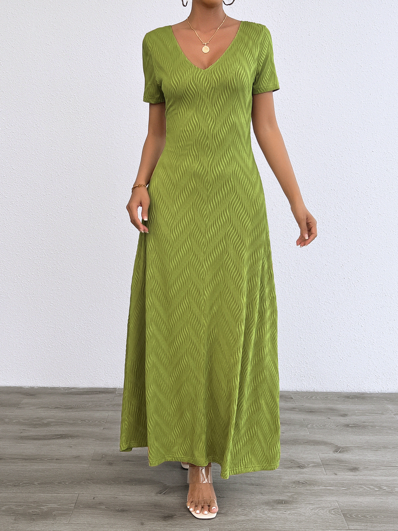 Women’s Plus Size Solid Sexy Deep V-Neck Short Sleeve Long Dress – Summer New Arrival Bestseller