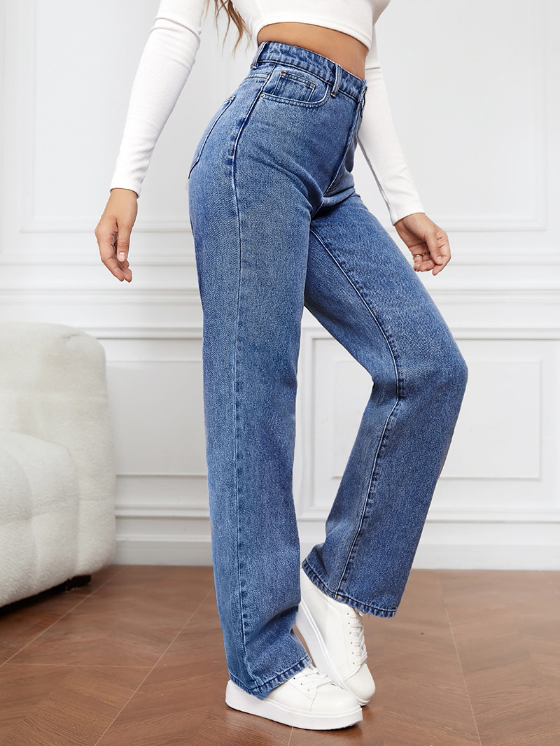 Women’s High-Waist Stretch Straight-Leg Long Jeans – Bestseller Washed Denim Fashion