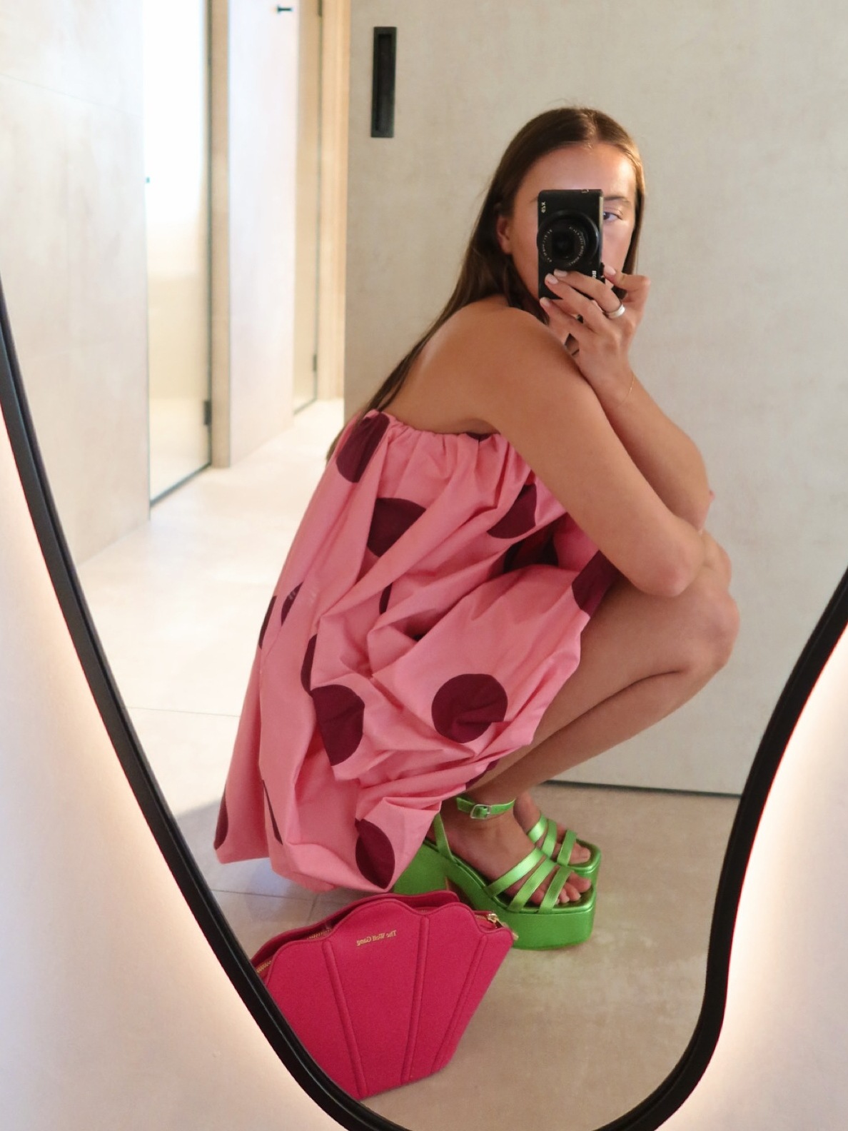 Women’s Spring/Summer New Arrival Polka Dot Print Mini Strapless Dress