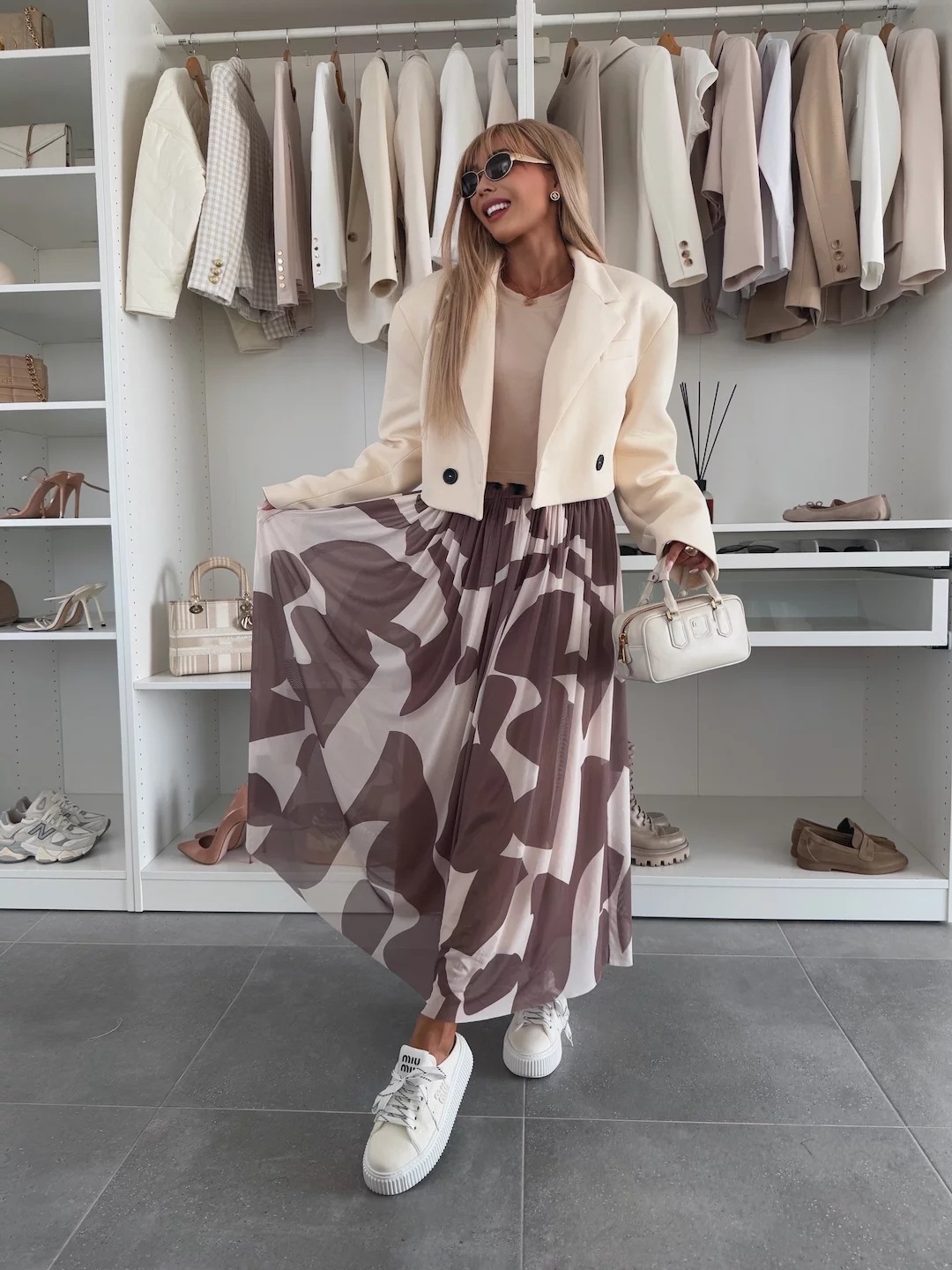 Women’s Mesh Print Waist-Cinching Flared Casual Skirt