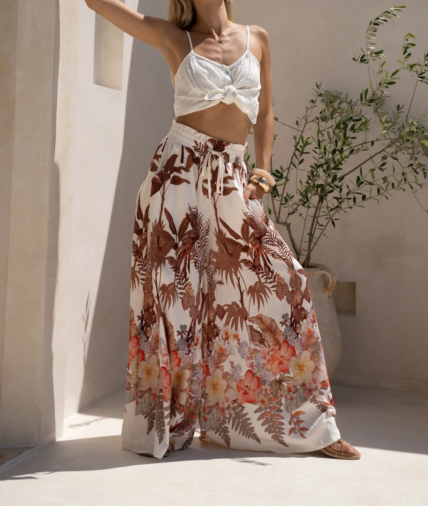 Women’s Summer New Arrival Leaf Print Loose Wide-Leg Casual Pants