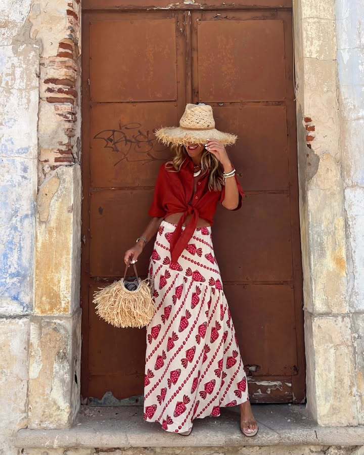 Women’s Fall New Arrival Printed High-Waist Casual Resort Long Skirt