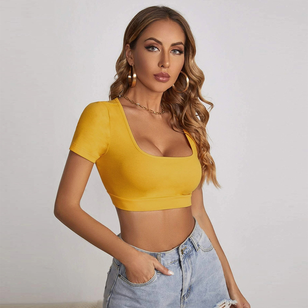 Women’s Summer New Arrival Square Neck Crop T-Shirt – Sexy Slim-Fit Streetwear Short Sleeve Top
