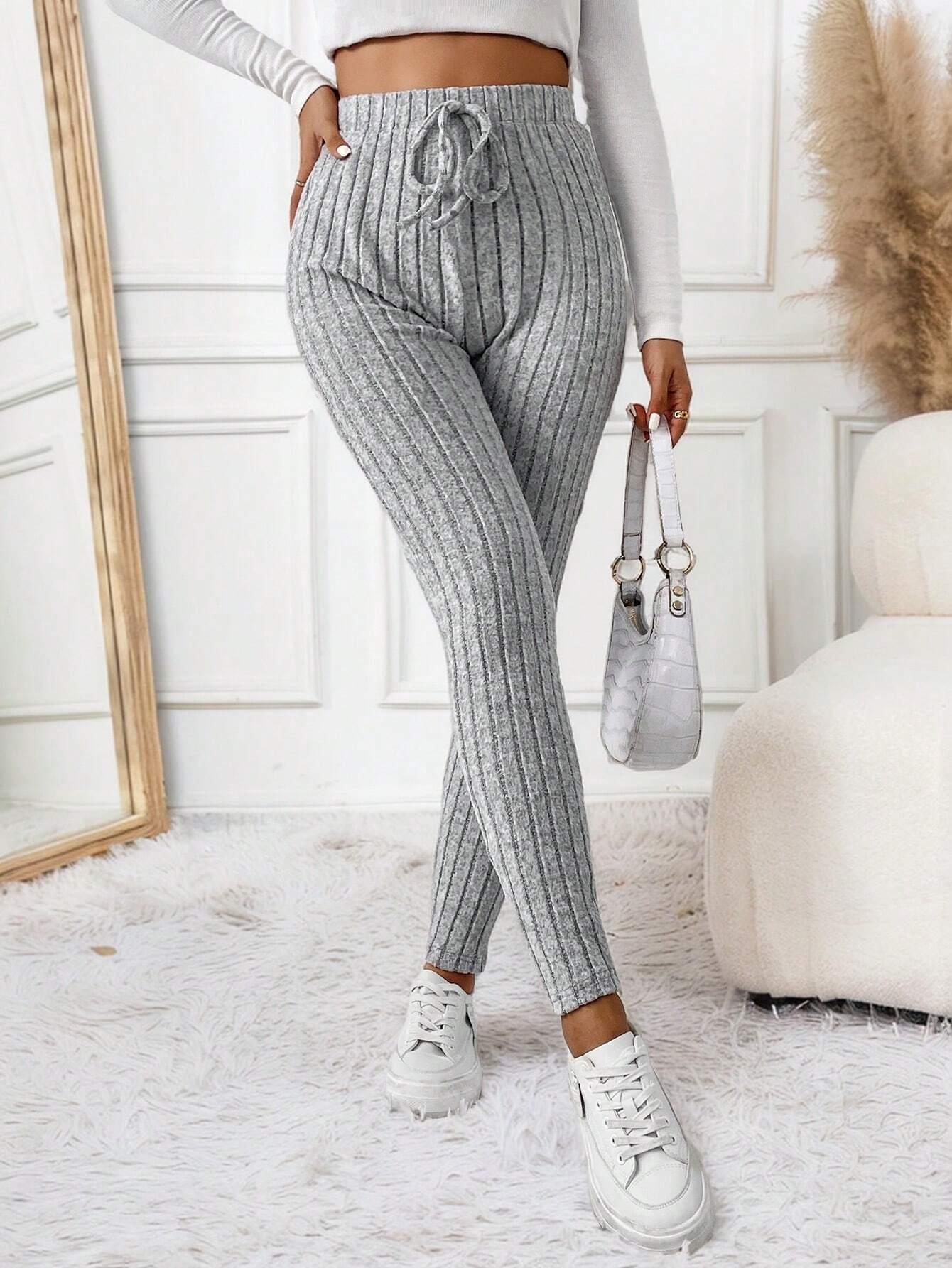 Women’s Basic Fashion Minimalist Knit Casual Pants – Spring/Summer New Arrival Slim-Fit Leg-Slimming 9/10 Length Pants