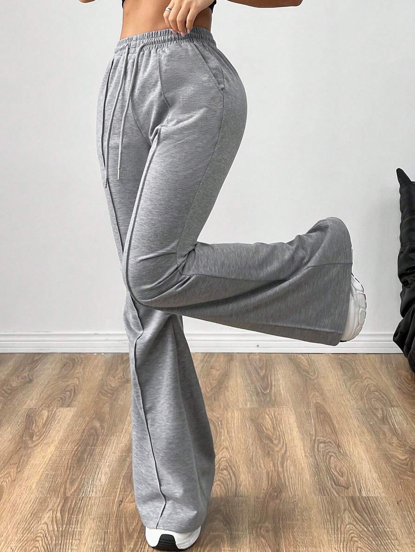 Women’s Minimalist Versatile Commuter Casual Pants – Spring/Summer Drawstring Elastic Waist Slimming Wide-Leg Long Pants