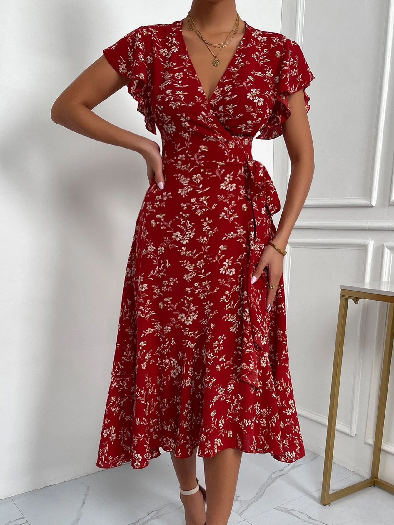 Women’s 2026 Sexy Deep V-Neck Tie Waist Bestseller Floral Resort Maxi Dress