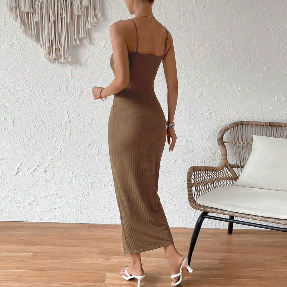 Women’s 2026 Spring/Summer New Arrival Waist-Cinching Bodycon Slit Sexy Backless Camisole Elegant Dress