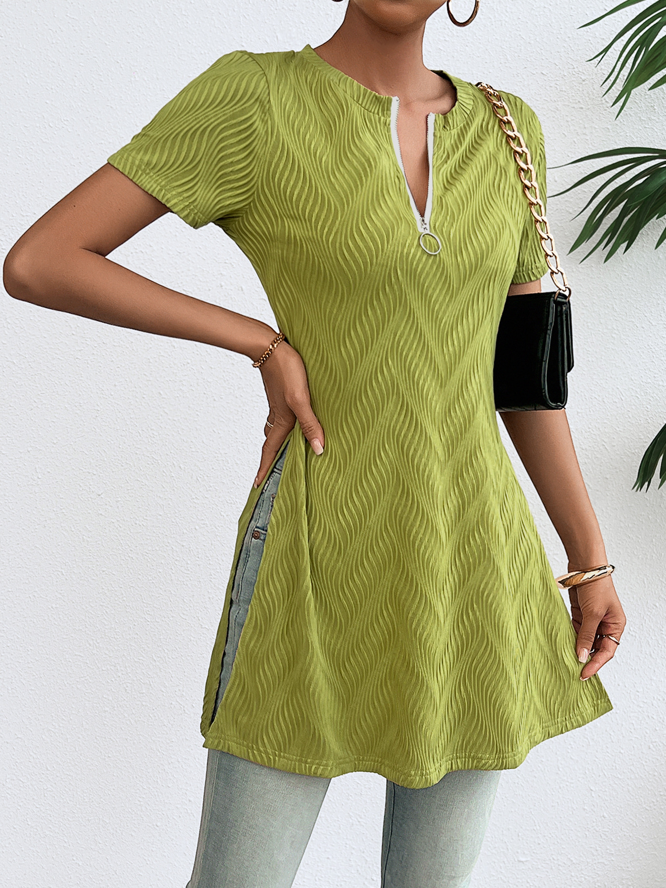 Women’s Spring Sexy A-Line Mini Dress with Short Sleeves and Zipper