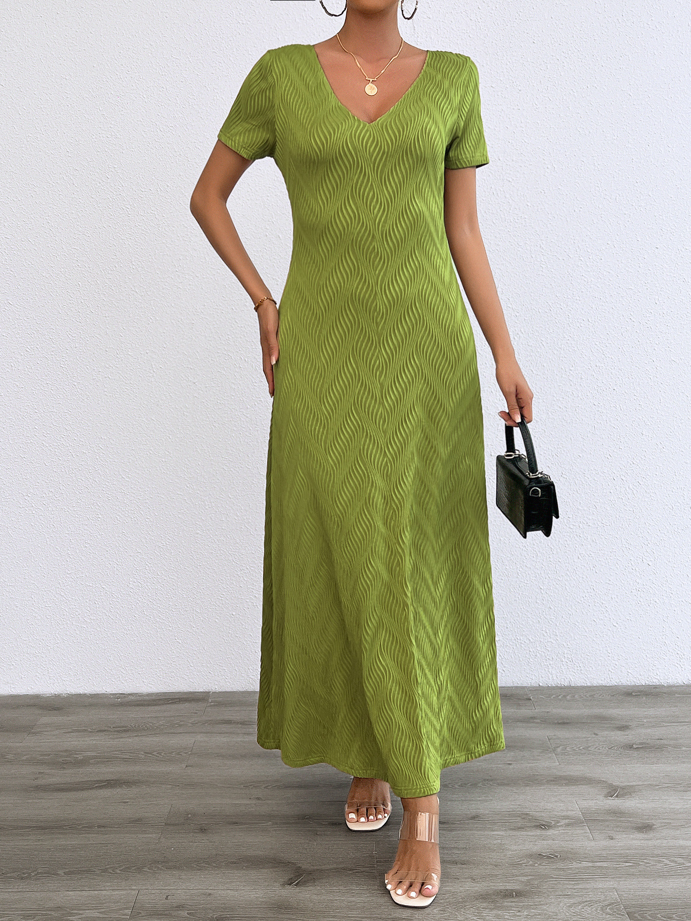 Women’s Plus Size Solid Sexy Deep V-Neck Short Sleeve Long Dress – Summer New Arrival Bestseller