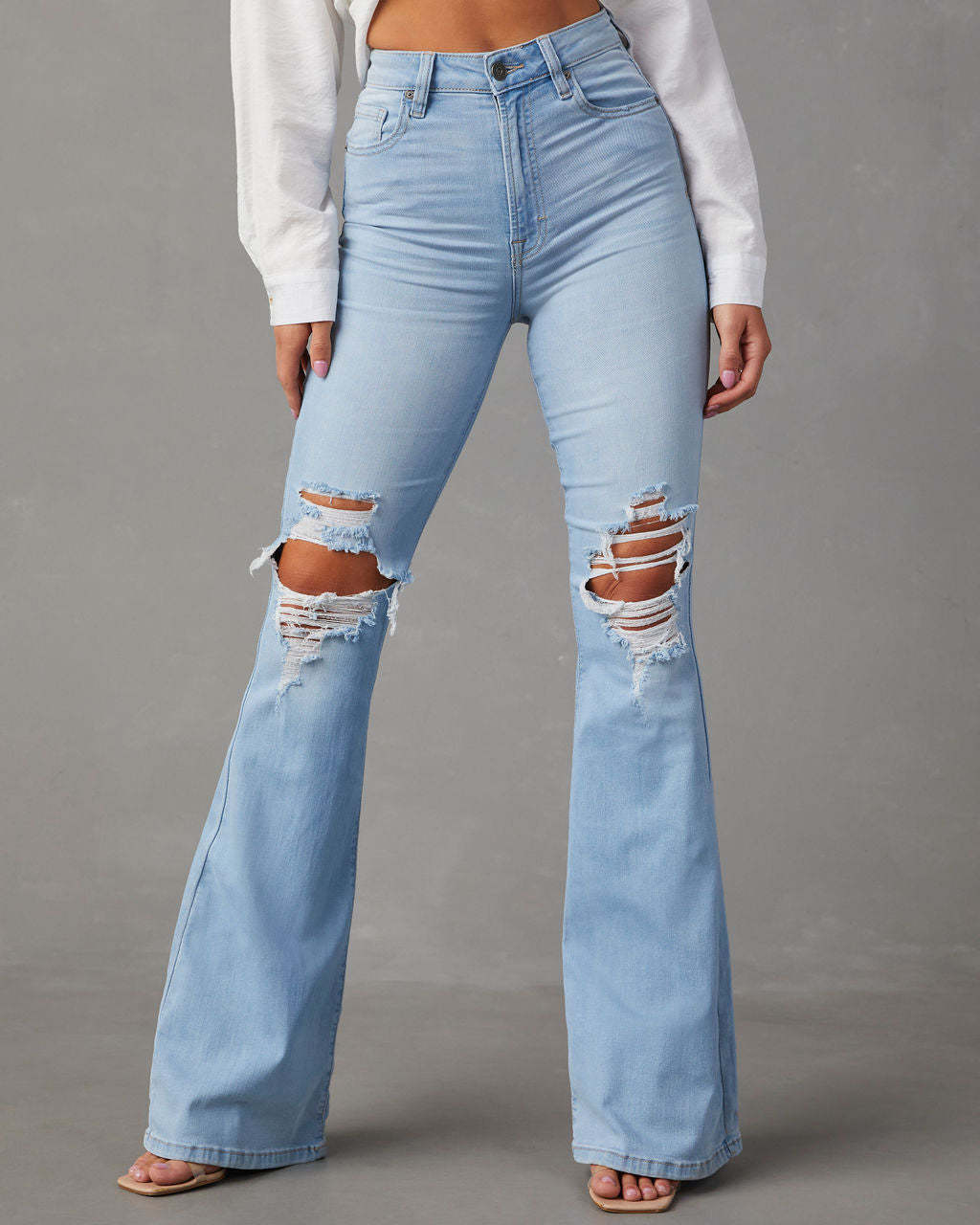Women’s High-Waist Washed Ripped Wide-Leg Long Jeans – Spring/Summer Elegant Denim Pants