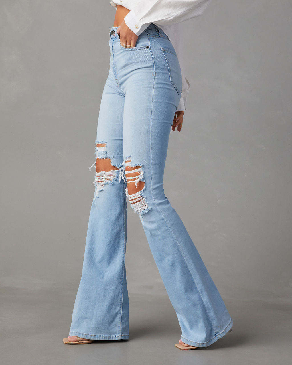 Women’s High-Waist Washed Ripped Wide-Leg Long Jeans – Spring/Summer Elegant Denim Pants