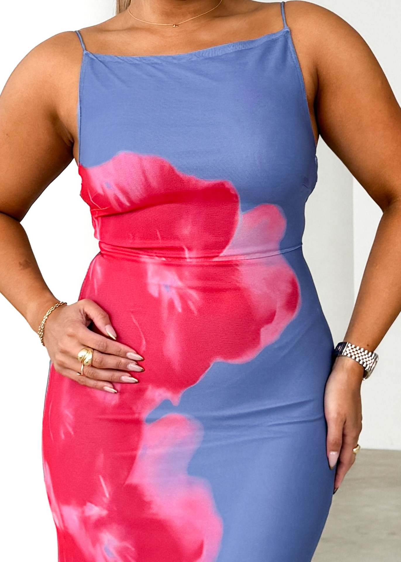 Women’s Spring/Summer New Arrival Slim-Fit Camisole Color-Block Floral Print Maxi Dress