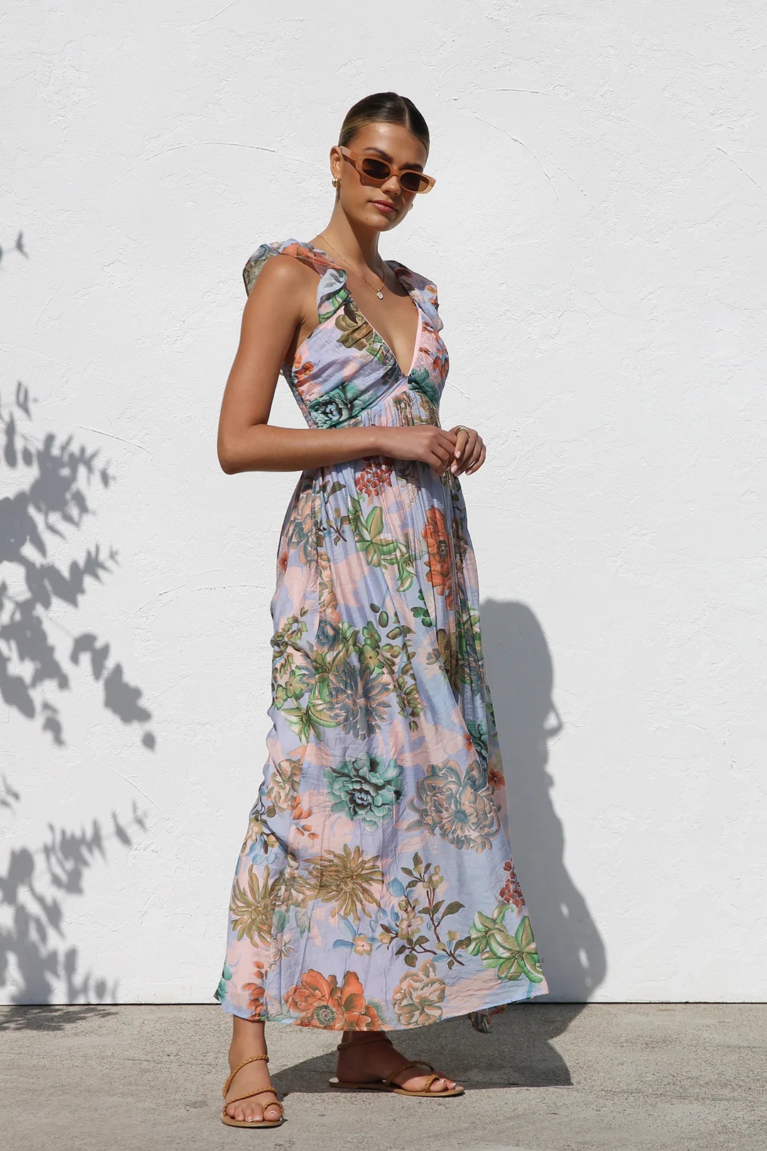 Women’s Summer New Arrival Ins Style Printed V-Neck Flared Camisole Maxi Dress