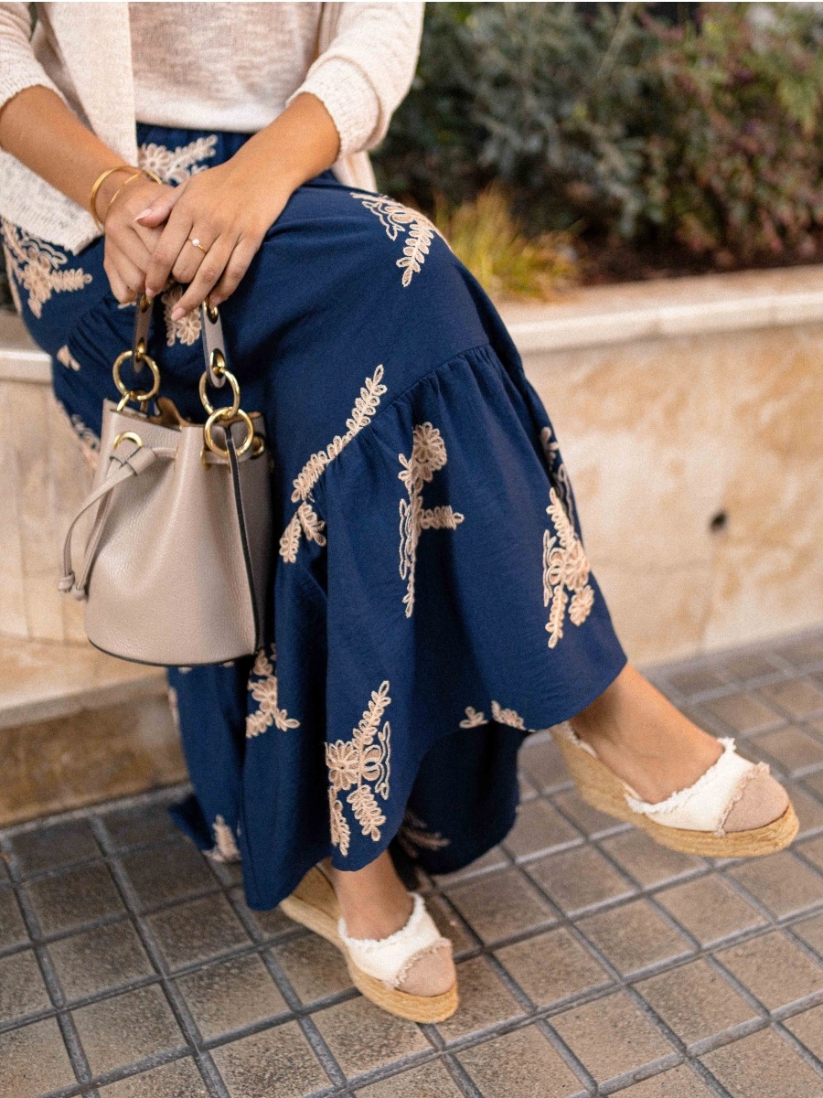 Women’s Fall New Arrival Elastic Waist Printed Flared Long Skirt