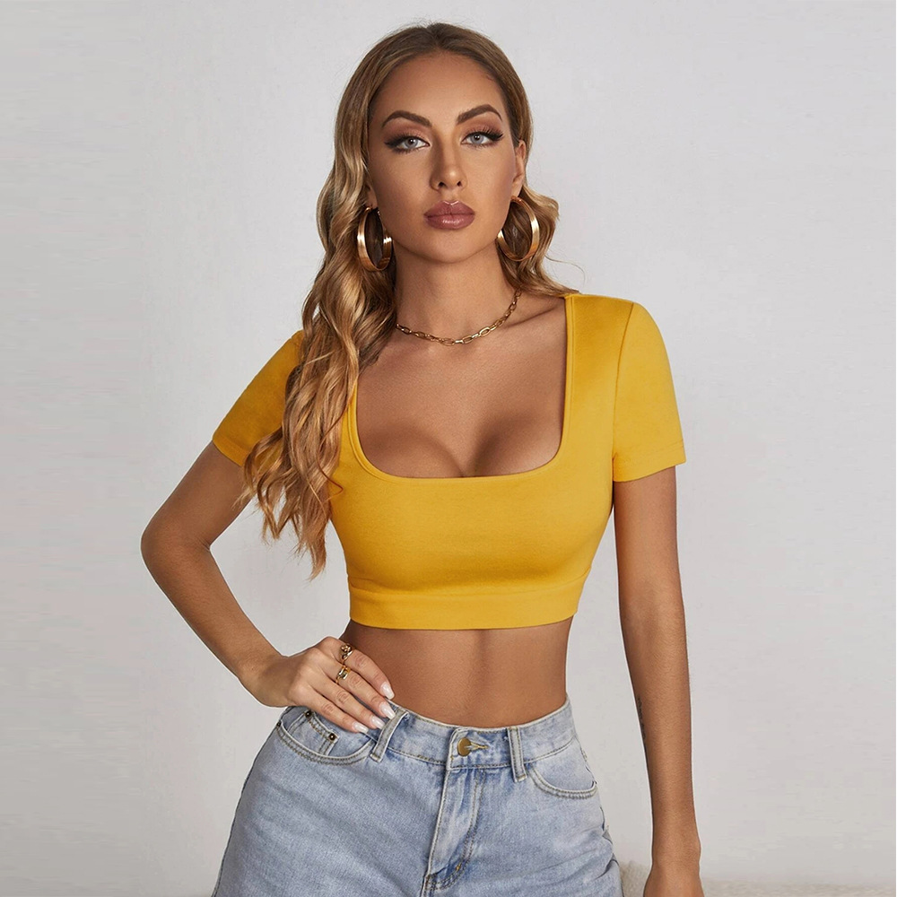 Women’s Summer New Arrival Square Neck Crop T-Shirt – Sexy Slim-Fit Streetwear Short Sleeve Top