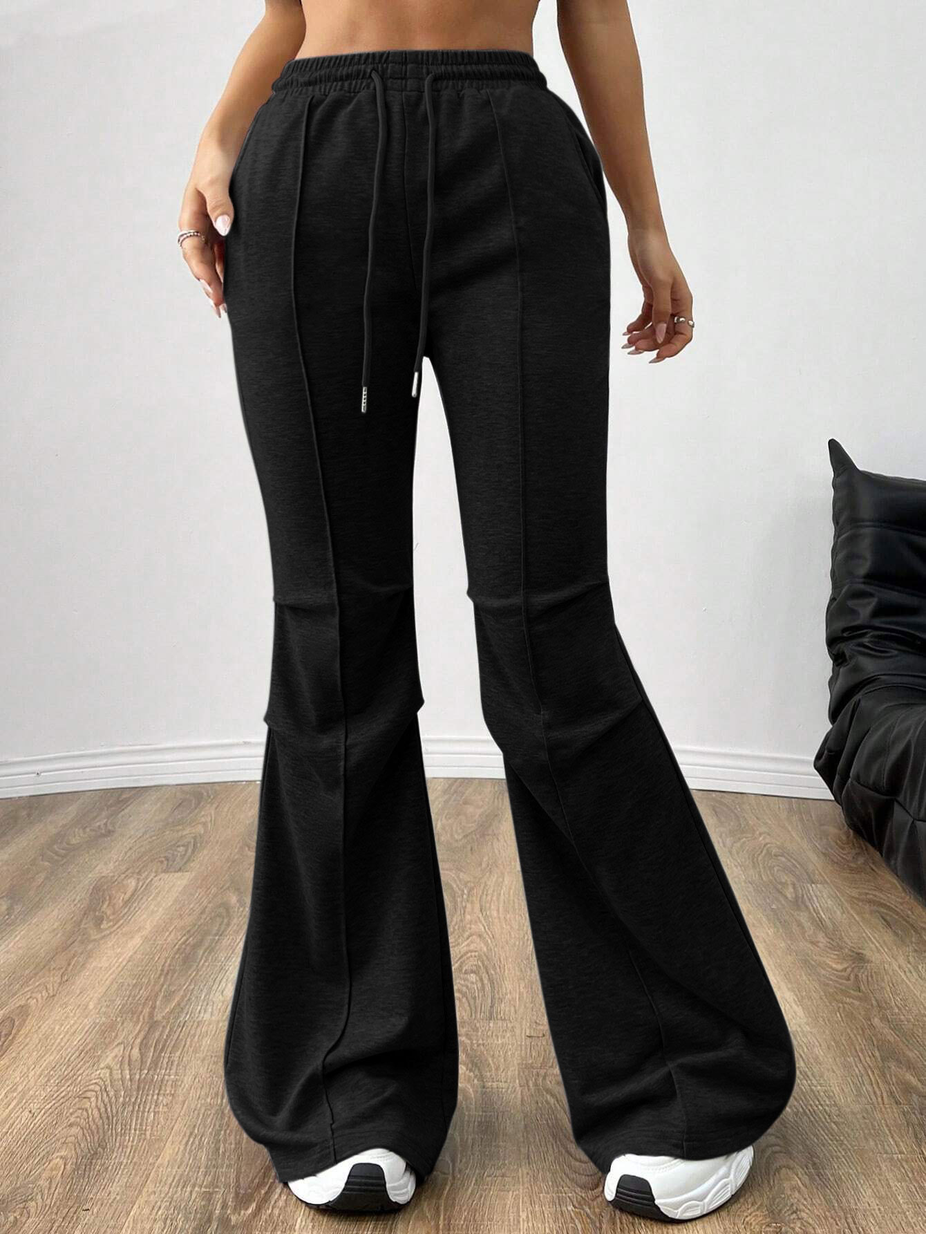 Women’s Minimalist Versatile Commuter Casual Pants – Spring/Summer Drawstring Elastic Waist Slimming Wide-Leg Long Pants